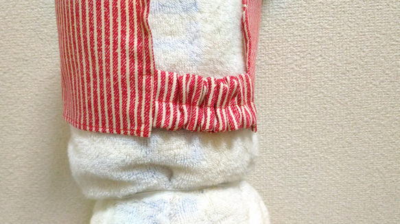 ストライプ（レッド）子供用三角巾　ゴム紐付 5枚目の画像