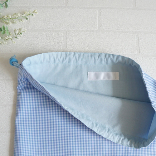 Sale【LL 45×40 持ち手あり】水色ギンガムチェック&リバティ