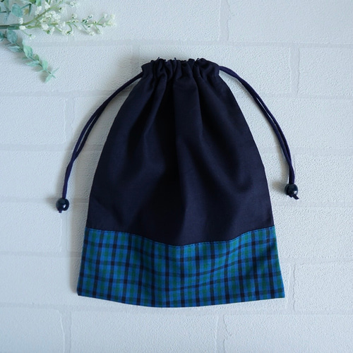 給食袋25×20 片紐　デニム調　くまタグ　No.4 給食袋25×20 片紐 デニム調 くまタグ No.4