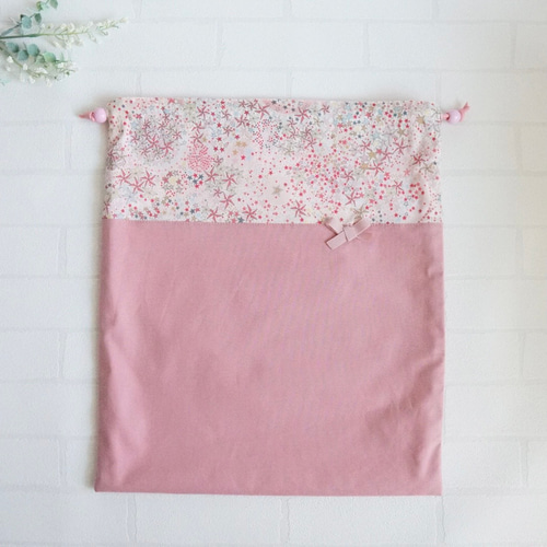 L 40×35 ナップサック変更可】ピンク・リバティ・アデラジャ・巾着袋