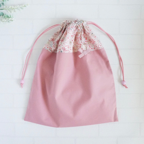 L 40×35 ナップサック変更可】ピンク・リバティ・アデラジャ・巾着袋