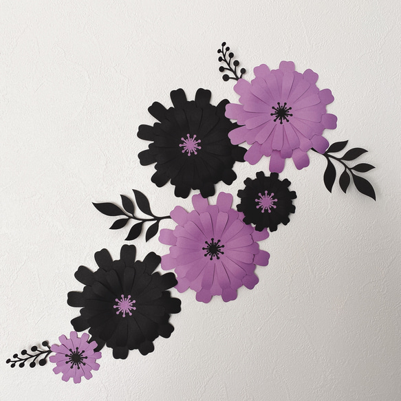 ☆送料無料　貼れるお花 ウォールフラワー 紫×黒 ハロウィン モビール 誕生日 結婚式 飾り 壁面 3枚目の画像