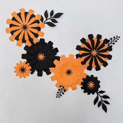 ☆送料無料　貼れるお花 ウォールフラワー オレンジ×黒 ハロウィン モビール 誕生日 結婚式 飾り 壁面 3枚目の画像