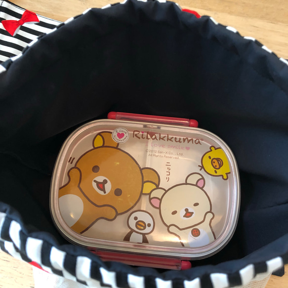 【2点セット】入園準備に！チュールがかわいいお弁当袋&ランチョンマット ＃5 レッドリボン ブラックストライプ 5枚目の画像