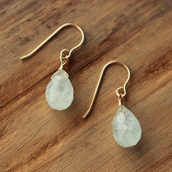 [歐] 海藍寶石<水滴形>耳環 (K14GF) 第2張的照片