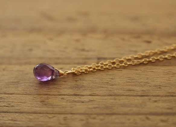 紫水晶&lt;drop briolette AAA&gt;項鍊(K14GF) 第1張的照片