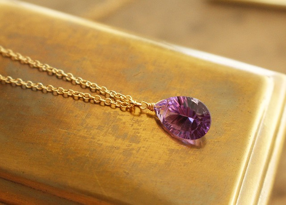 紫水晶&lt;千年切割 AAA&gt;項鍊 (K14GF) 第3張的照片