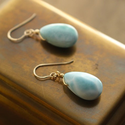 Larimar &lt;Pair Shape AAA&gt;耳環（14KGF） 第2張的照片