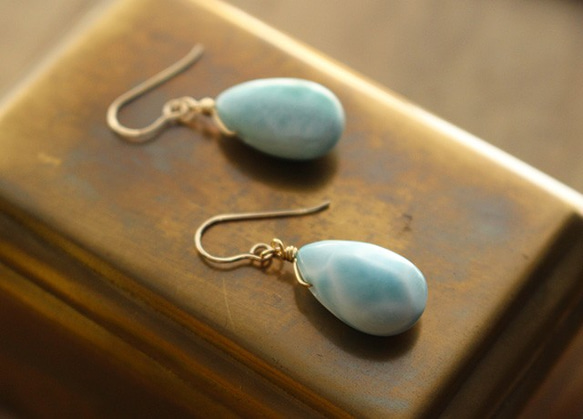 Larimar &lt;Pair Shape AAA&gt;耳環（14KGF） 第2張的照片