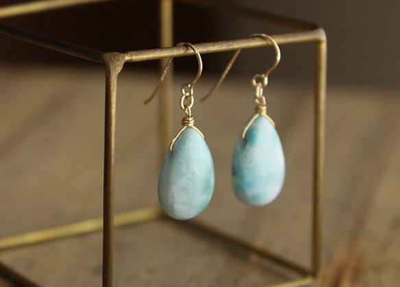 Larimar &lt;Pair Shape AAA&gt;耳環（14KGF） 第5張的照片