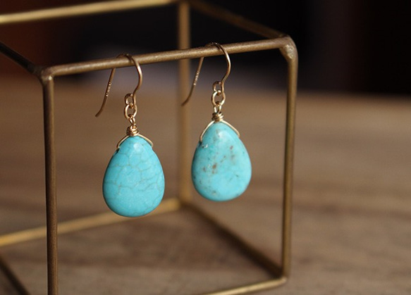 菱鎂礦綠松石耳環（K14GF） 第1張的照片