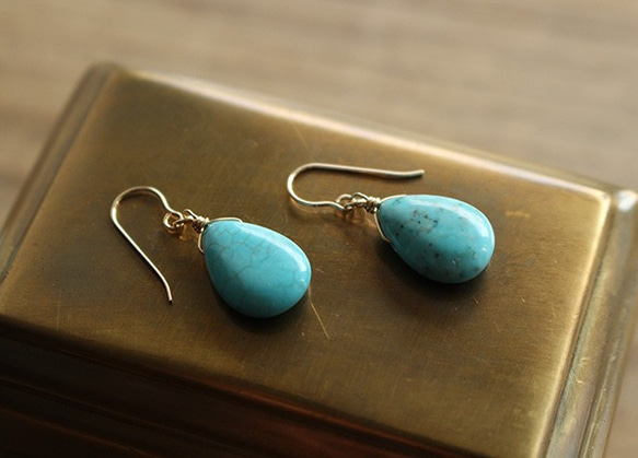 菱鎂礦綠松石耳環（K14GF） 第2張的照片