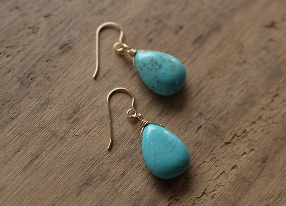 菱鎂礦綠松石耳環（K14GF） 第3張的照片