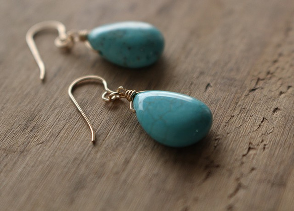 菱鎂礦綠松石耳環（K14GF） 第4張的照片