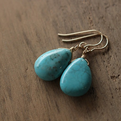 菱鎂礦綠松石耳環（K14GF） 第5張的照片