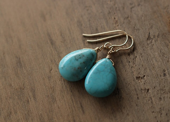 菱鎂礦綠松石耳環（K14GF） 第5張的照片