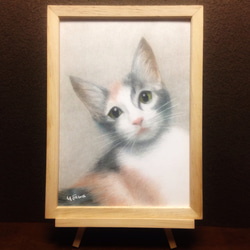 【ペットの肖像画 】オーダーメイド セピア モノクロ 木製フレーム付き 送料無料 色鉛筆画 似顔絵 1枚目の画像