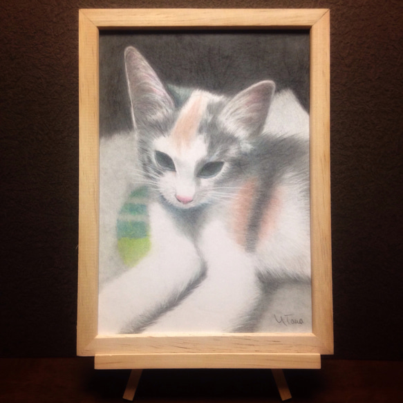 【ペットの肖像画 】オーダーメイド セピア モノクロ 木製フレーム付き 送料無料 色鉛筆画 似顔絵 5枚目の画像