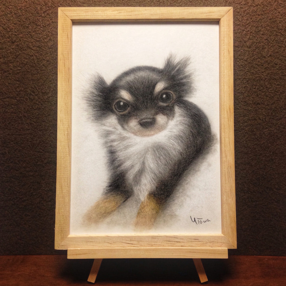 【ペットの肖像画 】オーダーメイド セピア モノクロ 木製フレーム付き 送料無料 色鉛筆画 似顔絵 6枚目の画像
