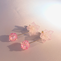星屑降る夜のフラワーピアス  pink 3枚目の画像