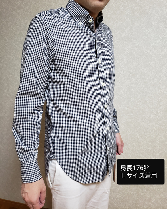 再販2☆受注生産☆ギンガムチェックのメンズシャツボタンダウン(写真はブラック) 3枚目の画像