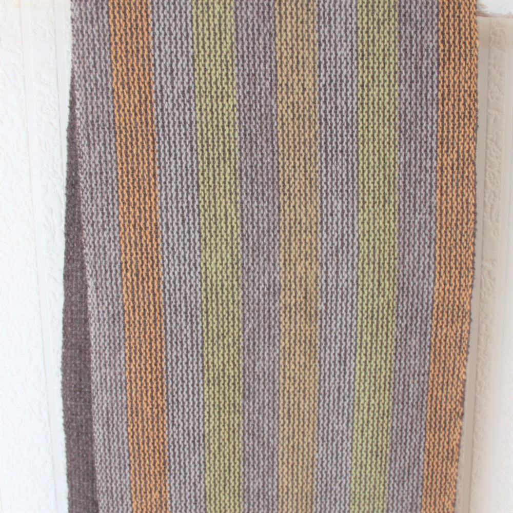 カシミヤ　　ブラウン　オレンジ　イエロー　ストライプ　手織り　マフラー