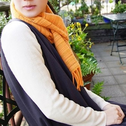 カシミヤ　オレンジ　手織りマフラー 1枚目の画像