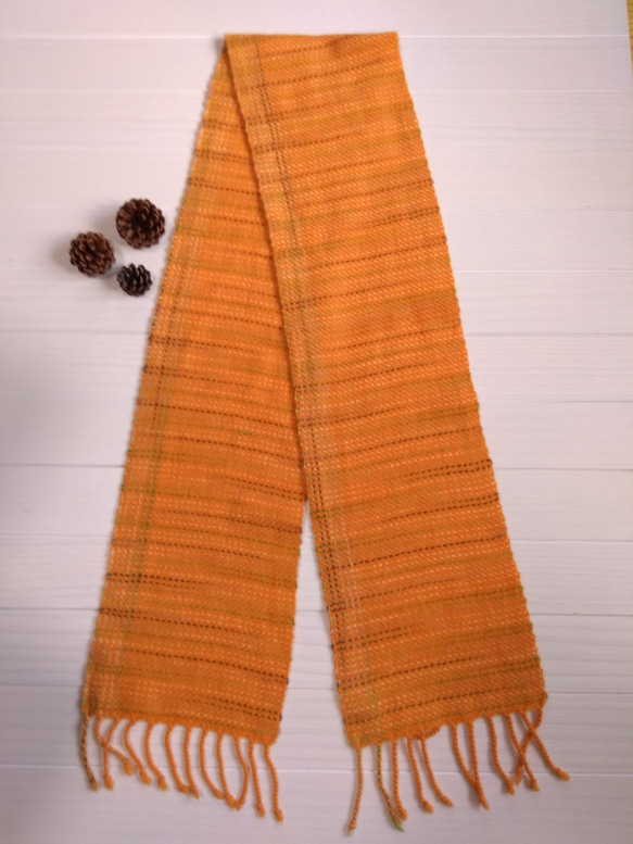 カシミヤ　オレンジ　手織りマフラー 3枚目の画像