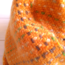 カシミヤ　オレンジ　手織りマフラー 5枚目の画像
