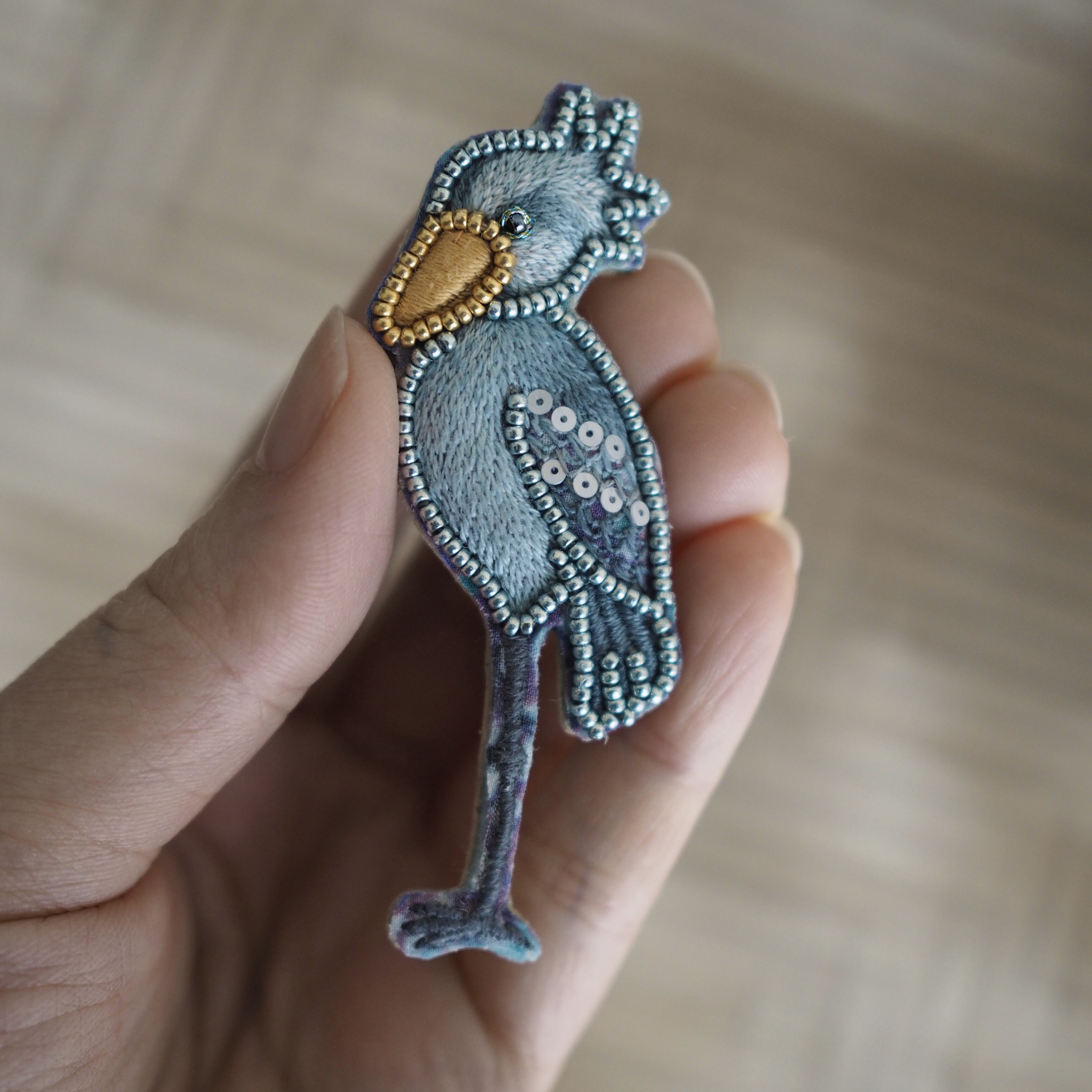 ハシビロコウ ビーズ刺繍ブローチ ブローチ Parrot House 通販