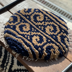 ノッティング織り椅子敷 座布団 丸型 紺 カーペット・絨毯・ラグ