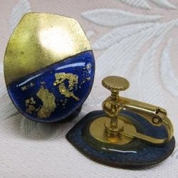 紺水・金箔・金（七宝ネジバネ式イヤリング）・CE-274 4枚目の画像