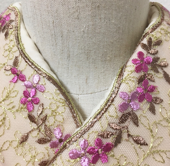 洗える刺繍半衿　フーシェピンクのお花 7枚目の画像