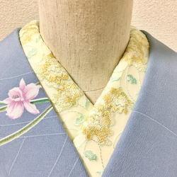 洗える刺繍半衿　山吹色のお花刺繍 1枚目の画像