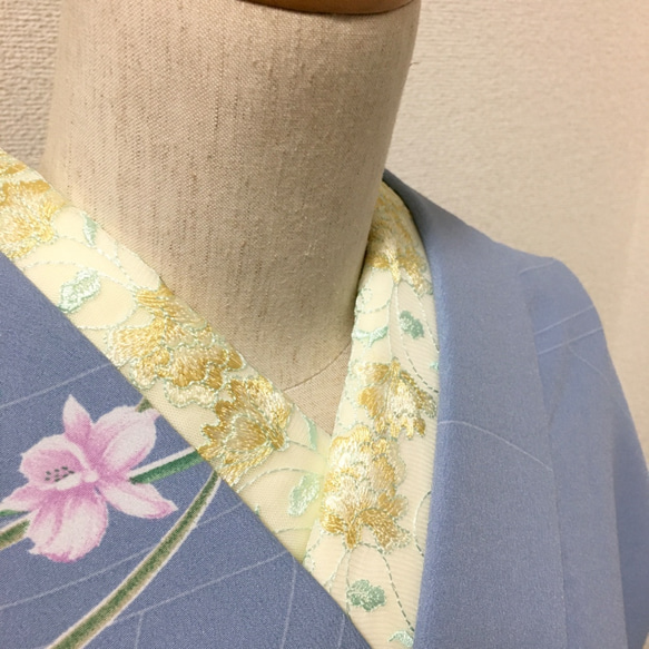 洗える刺繍半衿　山吹色のお花刺繍 2枚目の画像