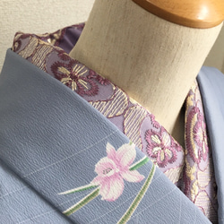 洗える刺繍半衿　艶やかな紫のお花刺繍 3枚目の画像