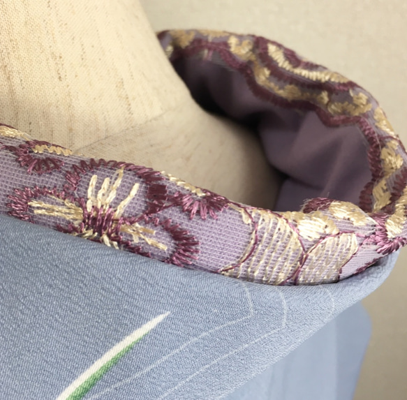 洗える刺繍半衿　艶やかな紫のお花刺繍 4枚目の画像