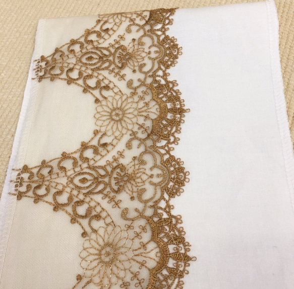 【ラスト】洗える刺繍半衿　金茶レース 8枚目の画像