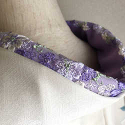 洗える刺繍半衿　藤色のお花レース 4枚目の画像