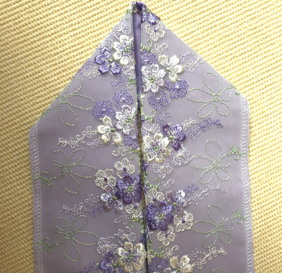 洗える刺繍半衿　藤色のお花レース 7枚目の画像
