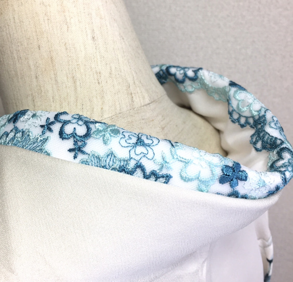 【ラスト】洗える刺繍半襟　ターコイズの花 5枚目の画像