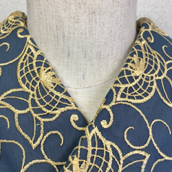 洗える刺繍半衿　金茶×ニュアンスブルー【ラスト】 5枚目の画像