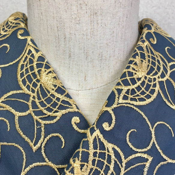 洗える刺繍半衿　金茶×ニュアンスブルー【ラスト】 5枚目の画像