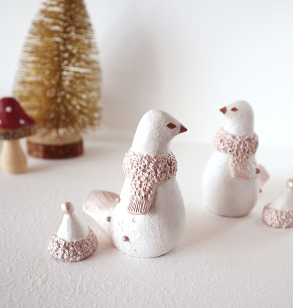 陶置物 幸せ運ぶ白い鳥 ウインターバージョン『snow 』 冬　雪 5枚目の画像