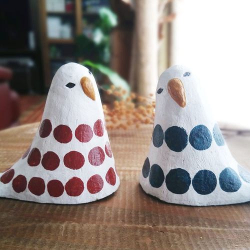 つがい鳥の置物 ドット 2個セット 一点物！（陶器） その他人形