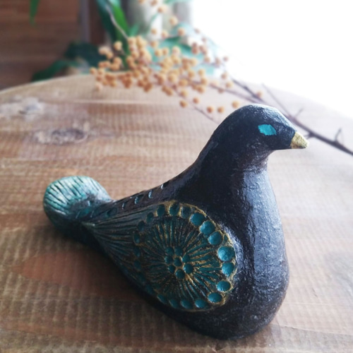 受注製作】鳥の置物 アンティーク風仕上げ 一点物！ ブラック