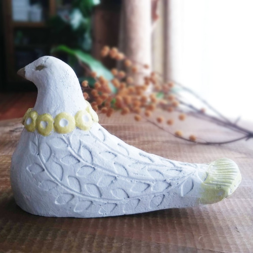 幸せ運ぶ白い鳥 置物 アンティーク風仕上げ 一点物！（陶器） その他