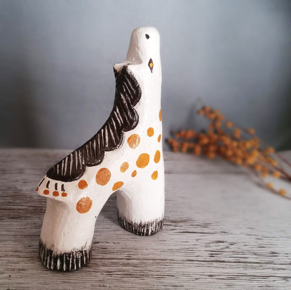 馬の置物ドット／白・オレンジ／北欧風 （陶土） その他人形 Etana
