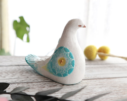 手描き 白鳥の置物 天使を乗せた白鳥 スワン 陶器置物 鉢カバー KZ23