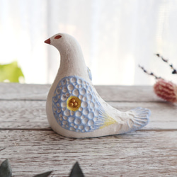 陶置物 幸せ運ぶ白い鳥 アンティーク風仕上げ／パステルマリン7 一点物！「Creema限定」 6枚目の画像